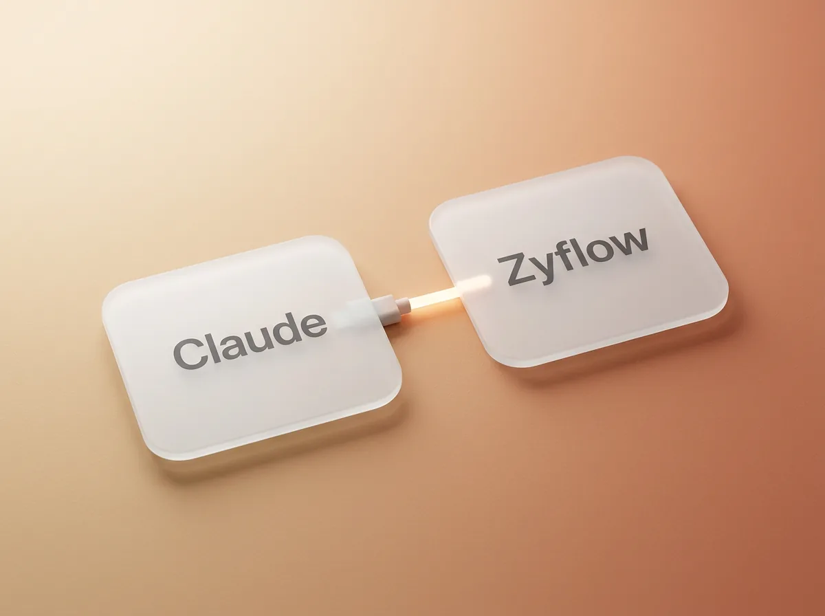 Two glass tiles, Claude and Zyflow, joined by a glowing cable