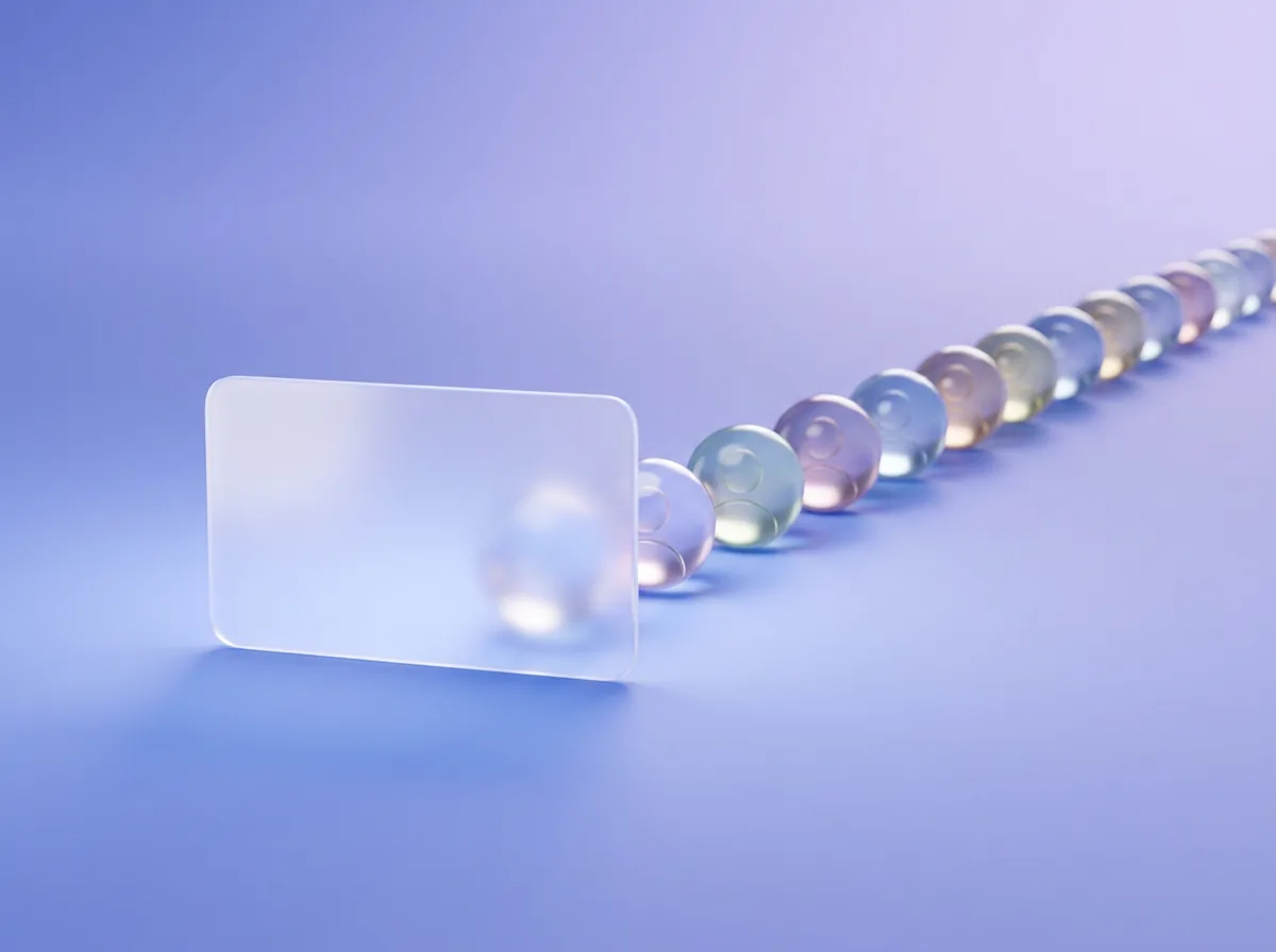 A long row of glass avatars stretching away behind one price card